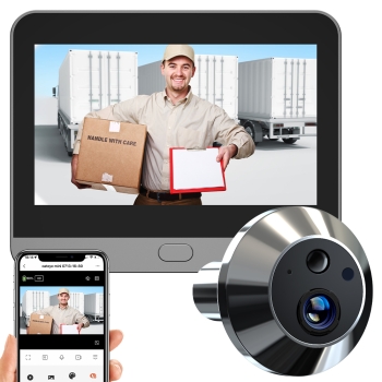 TKSTAR Türspion Überwachungs-Kamera Funk WLAN WiFi Handyübertragung mit APP Handy Aufzeichnung + Bewegungsmelder Nachtsicht mit 5000mAh Akku + 4.3" Display Monitor